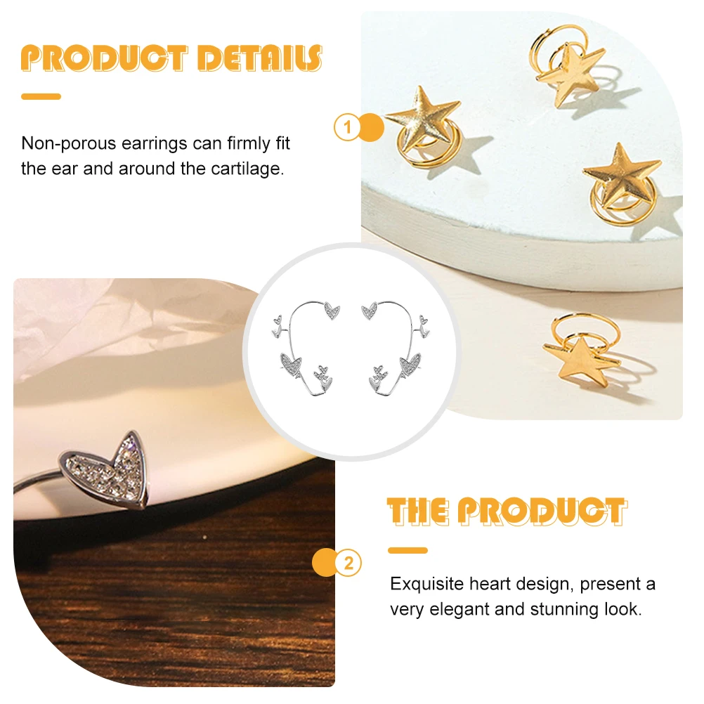 2pcs Heart Ear Cuff Shiny Alloy Rhinestone Crystal Clip On Earrings No Piercing Wear-Resistant Cartilage Fit Elegant Bridal
2pcs Heart Ear Cuff Shiny Alloy Rhinestone Crystal Clip On Earrings No Piercing Wear-Resistant Cartilage Fit Elegant Bridal