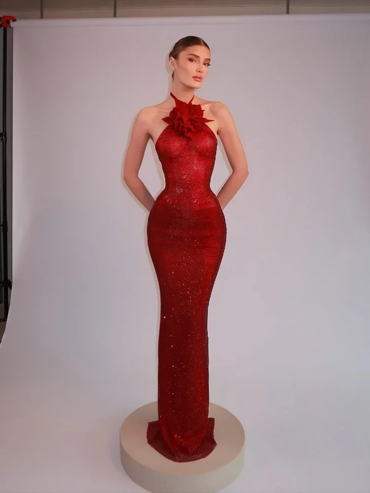 Sexy Halter Neck 3D Flower Diamonds Bodycon Long Dress Women Red Sleeveless Lace-up Floor Length Dresses Evening Party Club Gown
Sexy Halter Neck 3D Flower Diamonds Bodycon Long Dress Women Red Sleeveless Lace-up Floor Length Dresses Evening Party Club Gown