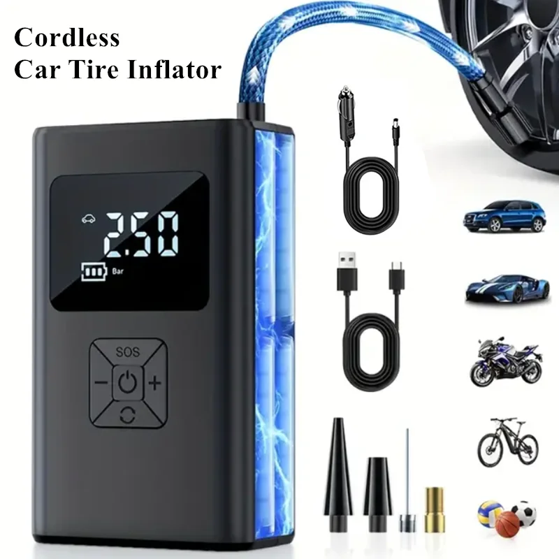 Беспроводной автомобильный насос для накачивания шин, воздушный компрессор, портативный насос для велосипедов, мотоциклов, шариков двойного назначения, USB 12 В, 120 Вт, 4000 мАч, 130 фунтов на квадратный дюйм
Беспроводной автомобильный насос для накачивания шин, воздушный компрессор, портативный насос для велосипедов, мотоциклов, шариков двойного назначения, USB 12 В, 120 Вт, 4000 мАч, 130 фунтов на квадратный дюйм