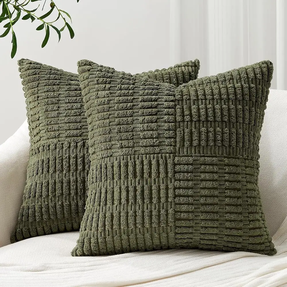 Set Of 2 Decorative Olive Green Throw Pillow Covers 20X20 H For Living Room Couch Sofa Bed Soft Corduroy Textured Striped 
Set Of 2 Decorative Olive Green Throw Pillow Covers 20X20 H For Living Room Couch Sofa Bed Soft Corduroy Textured Striped