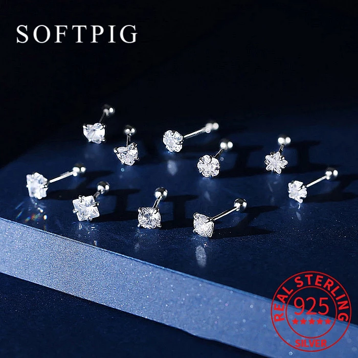 SOFTPIG Real 925 Sterling Silver Sparkling Zircon Round Heart Square Mini Stud Earrings For Women Light luxury Fine Jewelry
SOFTPIG Real 925 Sterling Silver Sparkling Zircon Round Heart Square Mini Stud Earrings For Women Light luxury Fine Jewelry