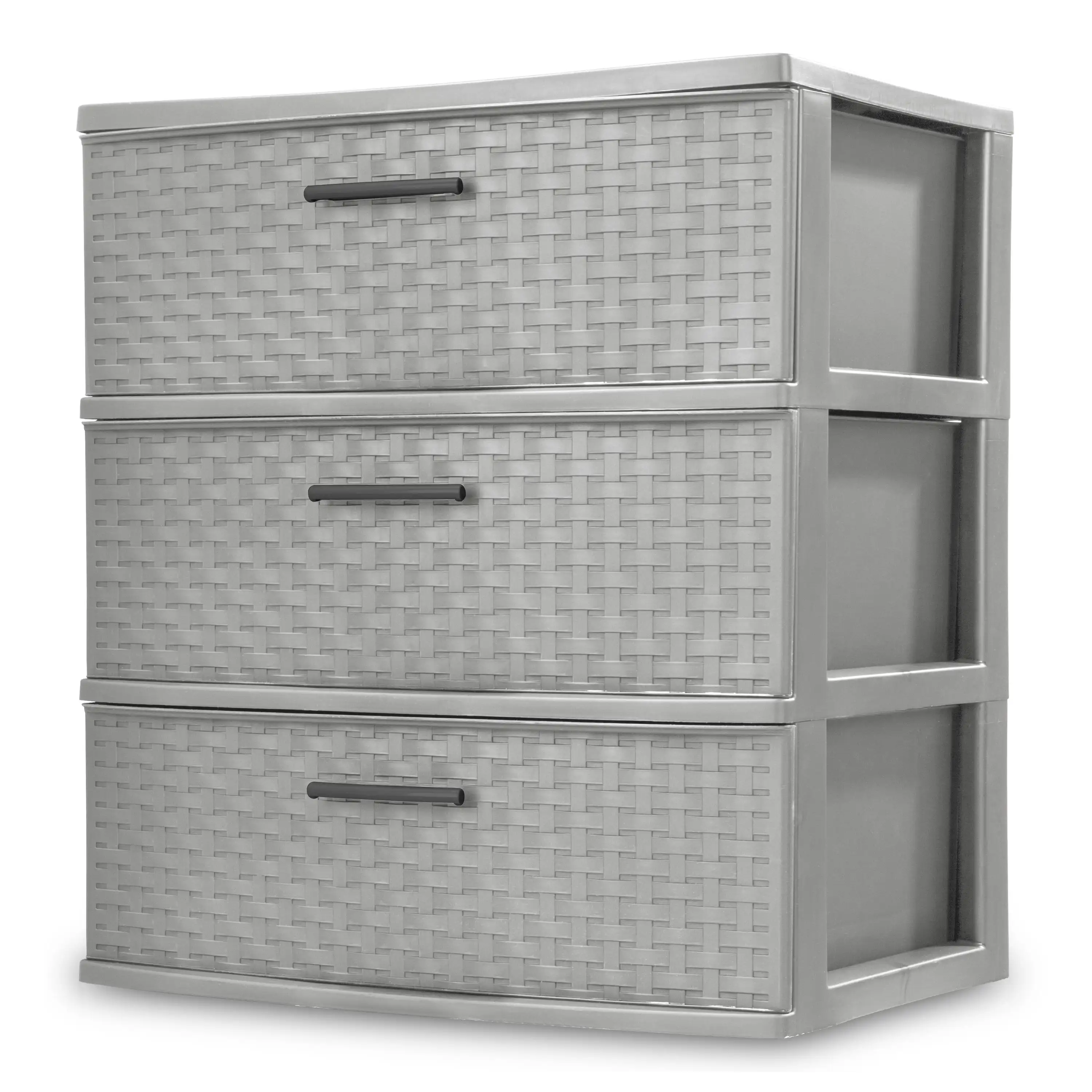 3 Drawer Wide Weave Tower Plastic, Cement, Case of 1 
3 Drawer Wide Weave Tower Plastic, Cement, Case of 1