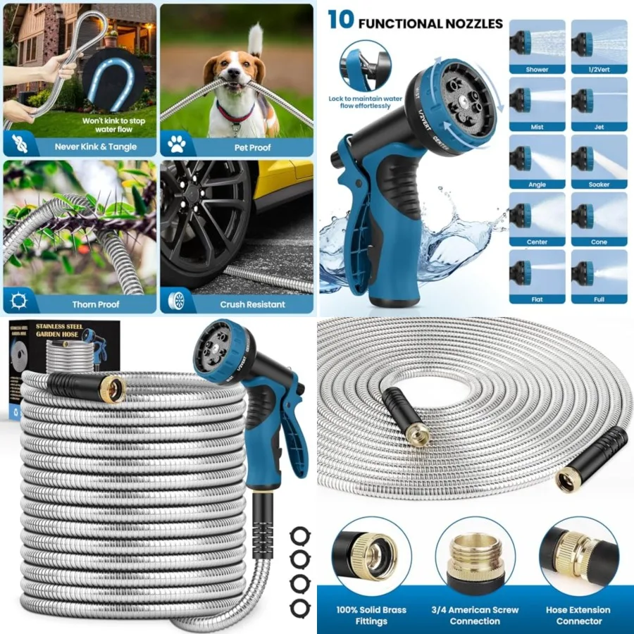 Garden Hose, Water Hose with 10 Function Nozzle, Garden Hose Metal with Leak-proof Connectors, Kink-Free Ultra Flexible, Rust/P
Garden Hose, Water Hose with 10 Function Nozzle, Garden Hose Metal with Leak-proof Connectors, Kink-Free Ultra Flexible, Rust/P