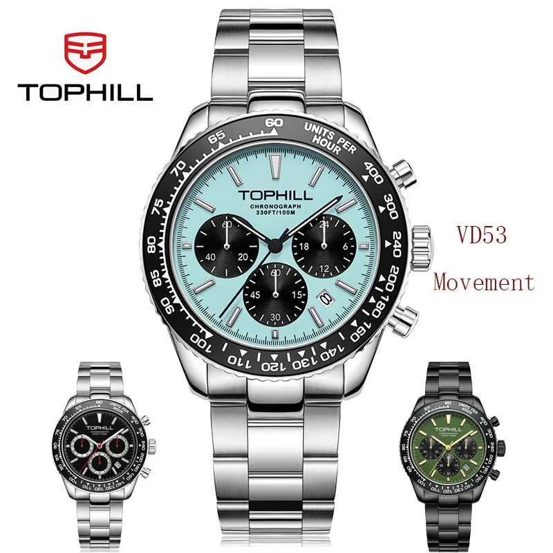 TOPHILL Watches For Men Chronograph VD53 Quartz Movement Panda Dial Tachymeter Bezel Wristwatch Stainless Steel 100M Waterproof
TOPHILL Watches For Men Chronograph VD53 Quartz Movement Panda Dial Tachymeter Bezel Wristwatch Stainless Steel 100M Waterproof