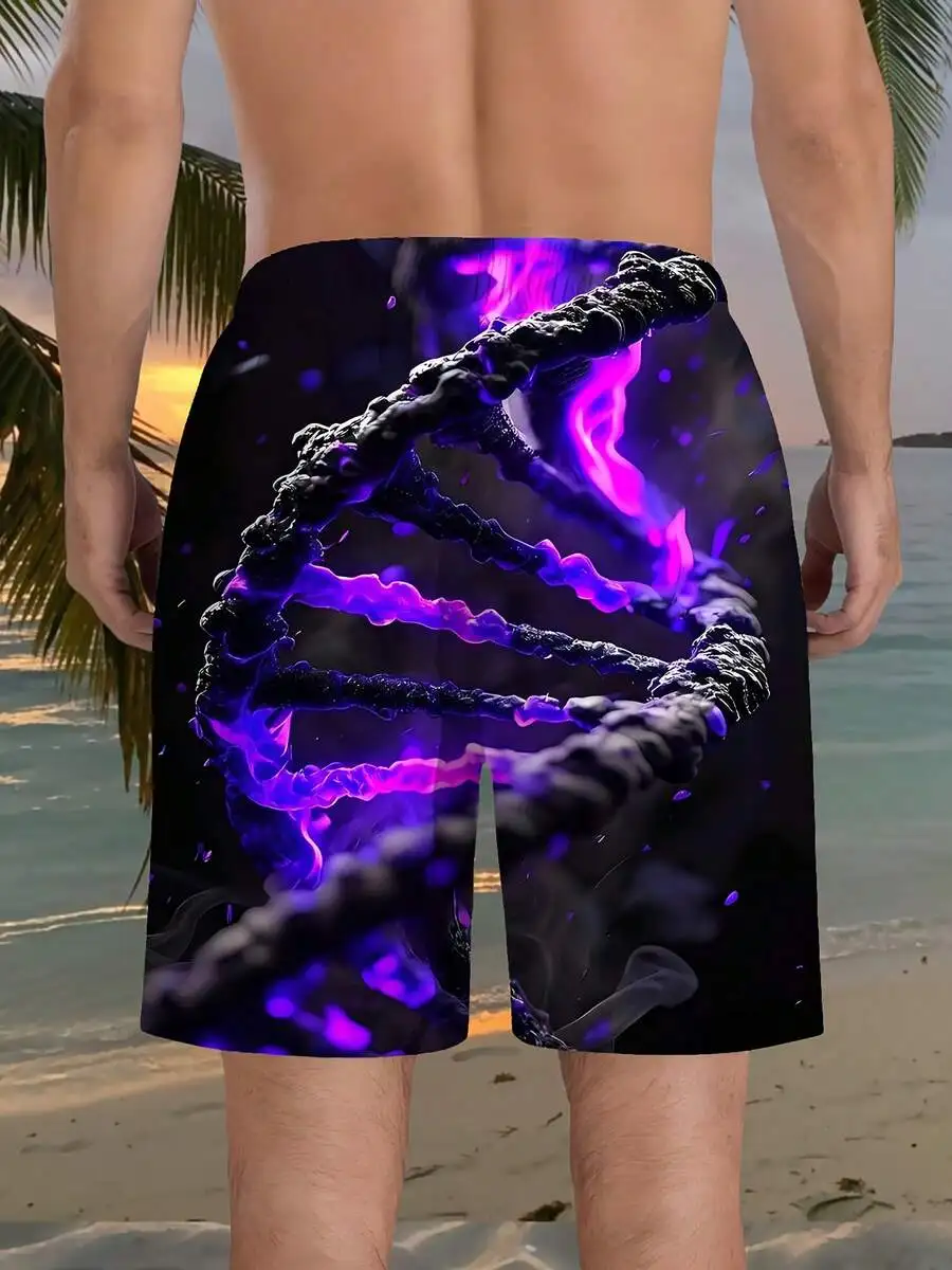Mens Beach Shorts With 3D DNA Helix Print Purple Black Casual Polyester Drawstring Waist Swim Trunks
Mens Beach Shorts With 3D DNA Helix Print Purple Black Casual Polyester Drawstring Waist Swim Trunks