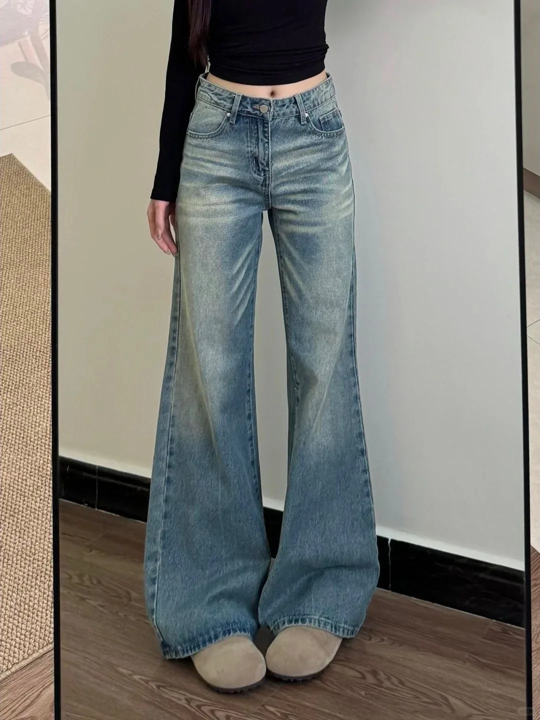 Retro American Washed Bell Bottom Jeans Low Waist Loose Slimming Wide Leg Floor Length Pants Casual Style Casual Jeans
Retro American Washed Bell Bottom Jeans Low Waist Loose Slimming Wide Leg Floor Length Pants Casual Style Casual Jeans