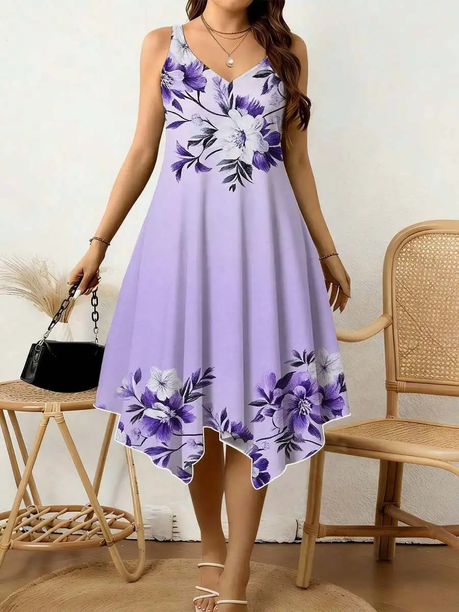 Plus Size Women Purple Floral V Neck Asymmetrical Summer Dress
Plus Size Women Purple Floral V Neck Asymmetrical Summer Dress