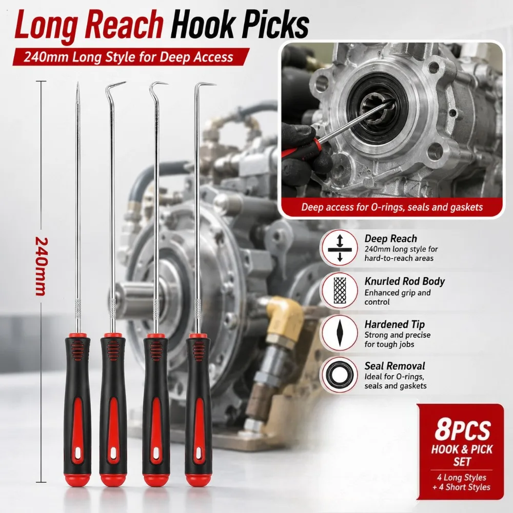 Automotive Gasket and Oil Seal Puller Set Hook Pick Repair Tools for Engine Service Vehicle Maintenance and Repairs
Automotive Gasket and Oil Seal Puller Set Hook Pick Repair Tools for Engine Service Vehicle Maintenance and Repairs
