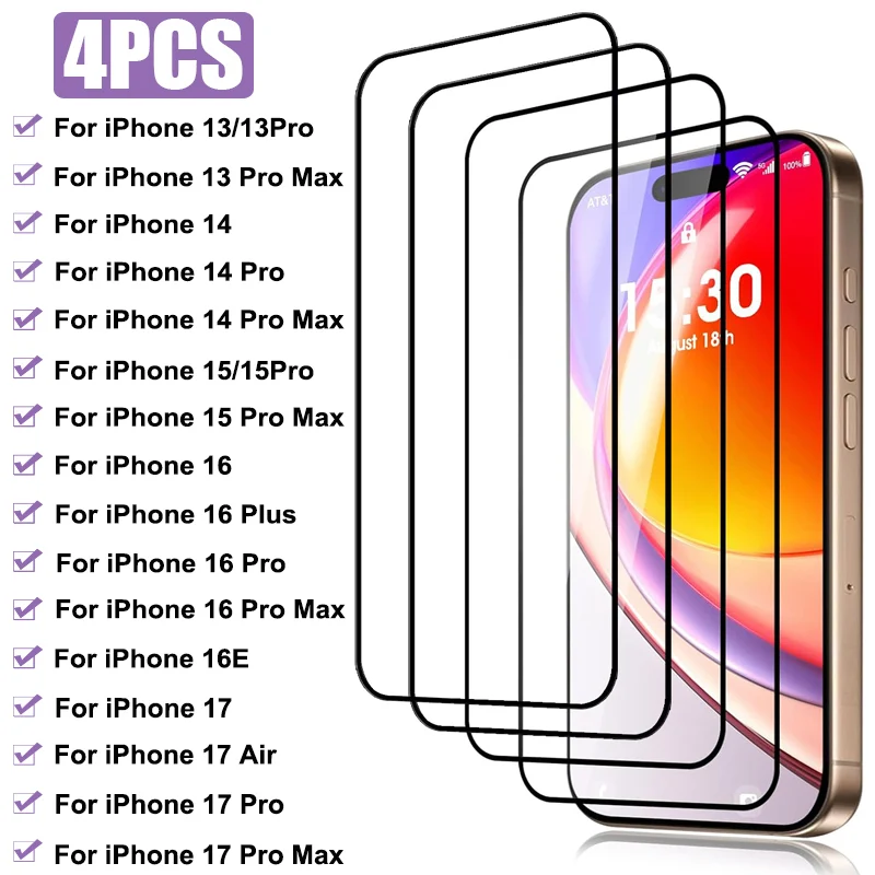 4Pcs Full Cover Tempered Glass For iPhone 13 14 15 16 Pro Max Plus 16E Screen Protector Film For iPhone 17 Pro Max 17 Air glass
4Pcs Full Cover Tempered Glass For iPhone 13 14 15 16 Pro Max Plus 16E Screen Protector Film For iPhone 17 Pro Max 17 Air glass