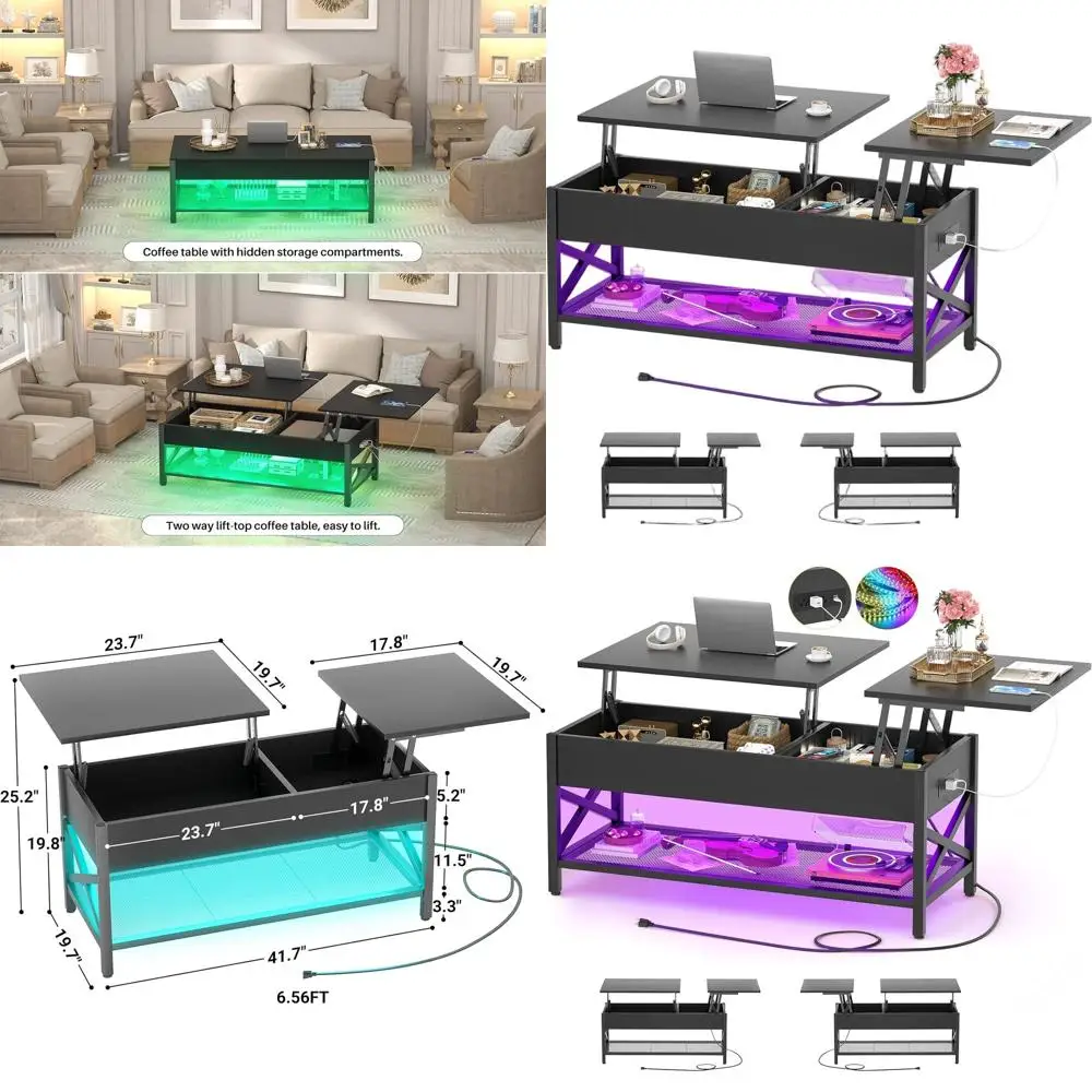 LED-Illuminated Coffee Table with Power Outlets and Storage, 41.7W x 19.69L x 19.7H
LED-Illuminated Coffee Table with Power Outlets and Storage, 41.7W x 19.69L x 19.7H