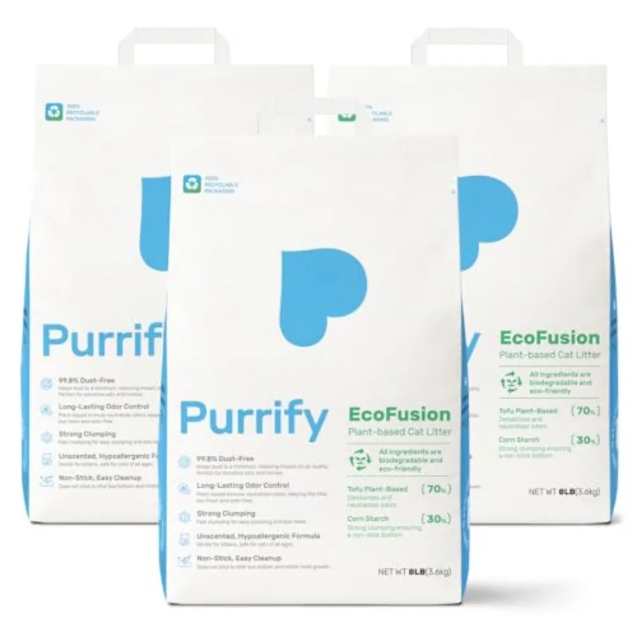 EcoFusion Cat Litter 3 Pack 8lb Each Tofu and Corn Blend Zero Powdering Zero Mess 99.8% Dust-Free 98% Odor Control Fast Clumpin
EcoFusion Cat Litter 3 Pack 8lb Each Tofu and Corn Blend Zero Powdering Zero Mess 99.8% Dust-Free 98% Odor Control Fast Clumpin