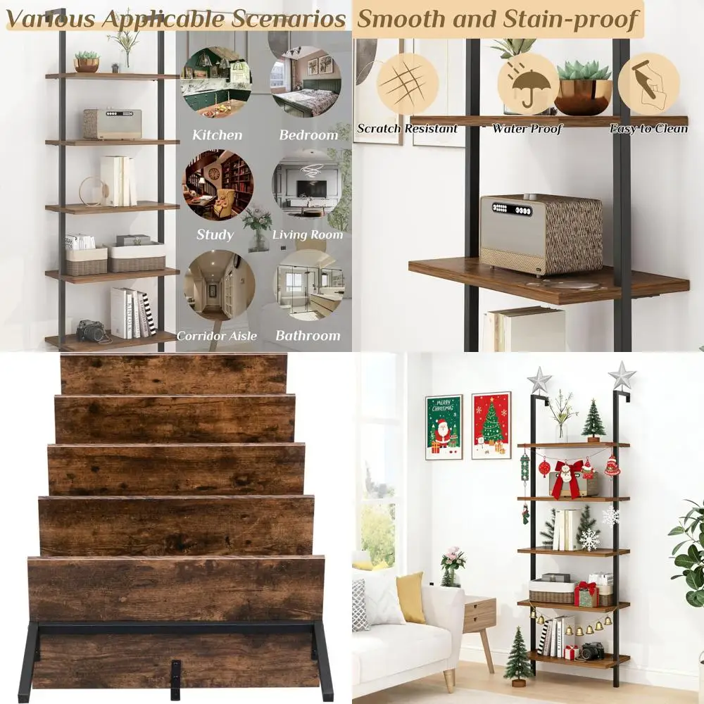 5-Tier Wall-Mounted Bookshelf, Open Design for Living Room, Bedroom, or Home Office, Rustic Brown (23.6 L x 11.8 W x 70.9 H)
5-Tier Wall-Mounted Bookshelf, Open Design for Living Room, Bedroom, or Home Office, Rustic Brown (23.6 L x 11.8 W x 70.9 H)