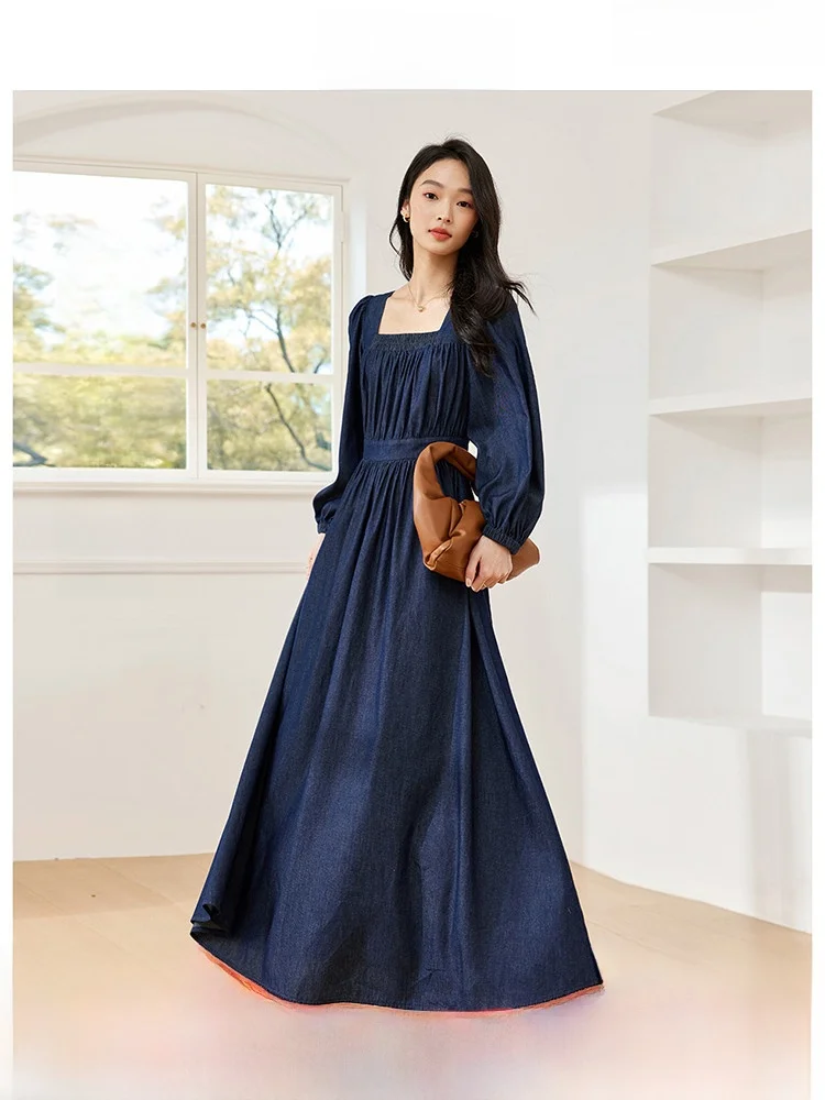 Deep Denim Blue Long A-Line Dress Women's Spring New Slimming Waist Cinched Casual Style Cotton Polyester Blend Skirt
Deep Denim Blue Long A-Line Dress Women's Spring New Slimming Waist Cinched Casual Style Cotton Polyester Blend Skirt