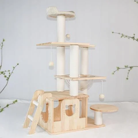 Solid Wood Cat Tree with Cotton Rope and Acrylic Water & Scratch Resistance 4-Level Climbing Frame & Scratcher House
Solid Wood Cat Tree with Cotton Rope and Acrylic Water & Scratch Resistance 4-Level Climbing Frame & Scratcher House