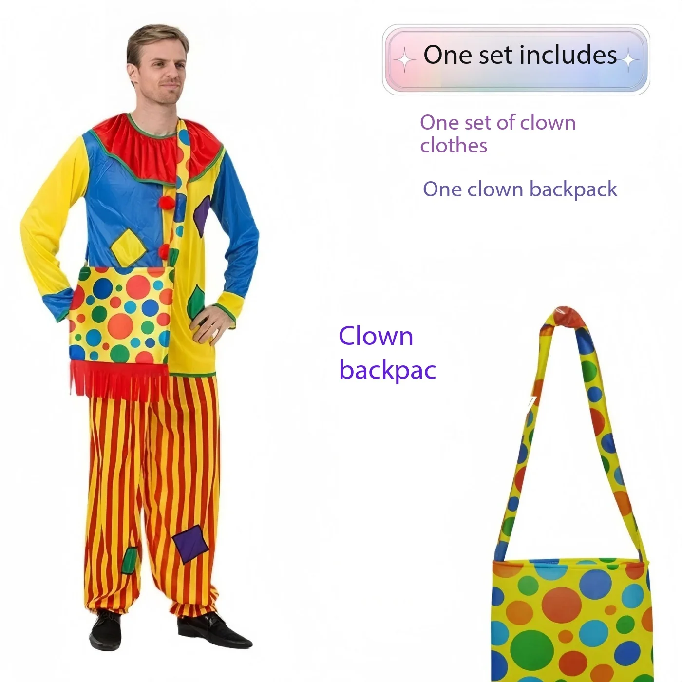 New cosplay Halloween patch clown character performance costume cross-border cosplay party outfit
New cosplay Halloween patch clown character performance costume cross-border cosplay party outfit