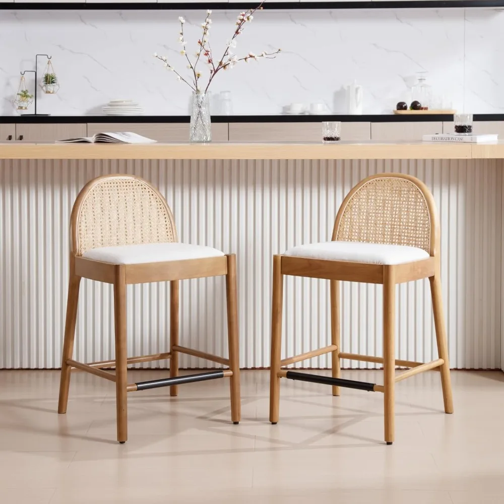 Mid-Century Bar Stools Set of 2, 26 Inch Rattan Back Linen Counter Height Barstools Comfy Upholstered Bar Chairs with Wooden Leg
Mid-Century Bar Stools Set of 2, 26 Inch Rattan Back Linen Counter Height Barstools Comfy Upholstered Bar Chairs with Wooden Leg