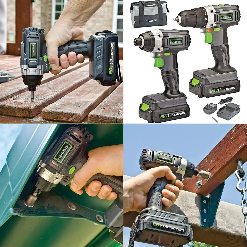 Аккумуляторный шуруповерт и ударный гайковерт 20В с LED-подсветкой, электрическим тормозом, 2 батареями и набором бит
Аккумуляторный шуруповерт и ударный гайковерт 20В с LED-подсветкой, электрическим тормозом, 2 батареями и набором бит