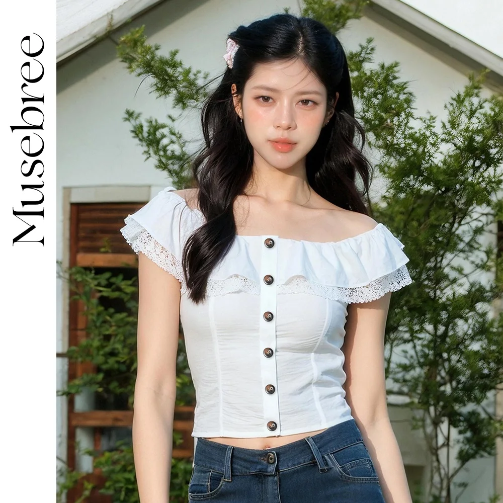 Musebree Women's Off-shoulder Ruffle T Shirt Ladies Girls Lace Patchwork Casual Top White T Shirts Summer Tops Women Clothing
Musebree Women's Off-shoulder Ruffle T Shirt Ladies Girls Lace Patchwork Casual Top White T Shirts Summer Tops Women Clothing