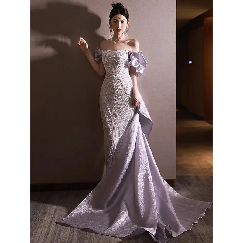 Party Formal Occasions Fishtail Toast Clothing Heavy Temperament Banquet Evening Dress off-Shoulder Trailing Affordable Costume
Party Formal Occasions Fishtail Toast Clothing Heavy Temperament Banquet Evening Dress off-Shoulder Trailing Affordable Costume