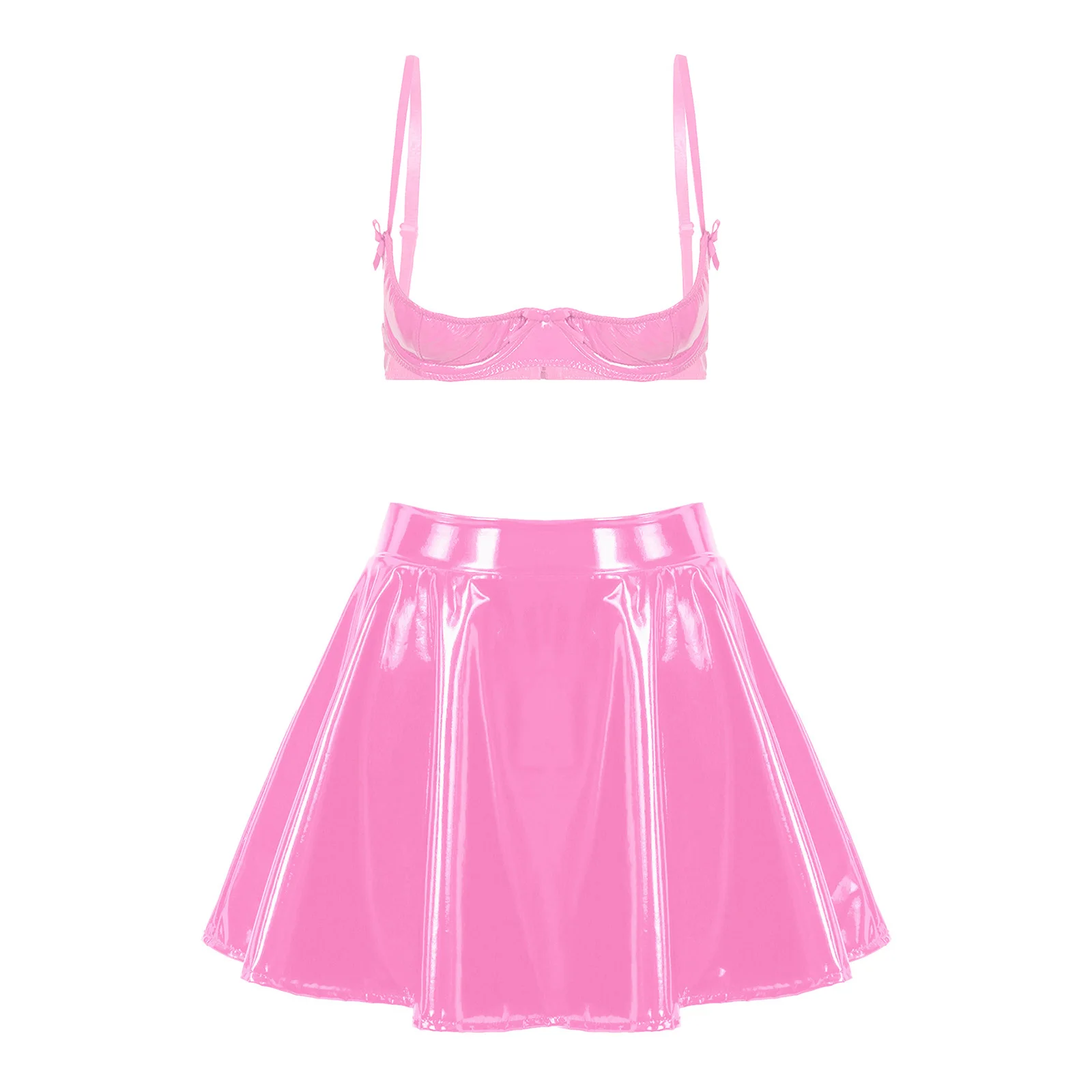 Women Wet Look PU Leather Lingerie Set 1/4 Cup Push-up Underwire Cutout Bra Top and A-line Miniskirt Clubwear for Rave Party
Women Wet Look PU Leather Lingerie Set 1/4 Cup Push-up Underwire Cutout Bra Top and A-line Miniskirt Clubwear for Rave Party