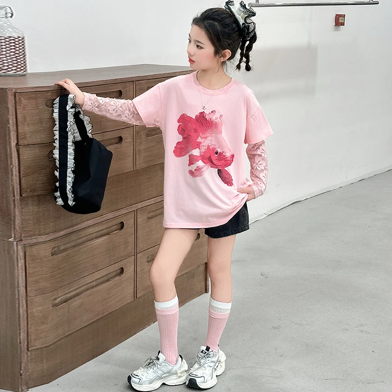Sunshine Girls T-shirt Summer Casual Tees Splicing sun protection Lace sleeves long Tops for Girl Clothes Summer Pink Sweatshirt
Sunshine Girls T-shirt Summer Casual Tees Splicing sun protection Lace sleeves long Tops for Girl Clothes Summer Pink Sweatshirt