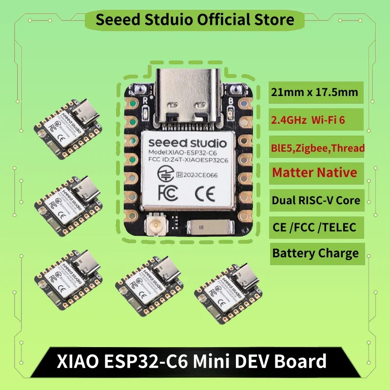 ESP32C6 Mini Dev Board XIAO 2.4 GHz WiFi6 BlE5.3 Zigbee Thread (802.15.4)ESP Rain Maker AWS IoT Microsoft Azure
ESP32C6 Mini Dev Board XIAO 2.4 GHz WiFi6 BlE5.3 Zigbee Thread (802.15.4)ESP Rain Maker AWS IoT Microsoft Azure