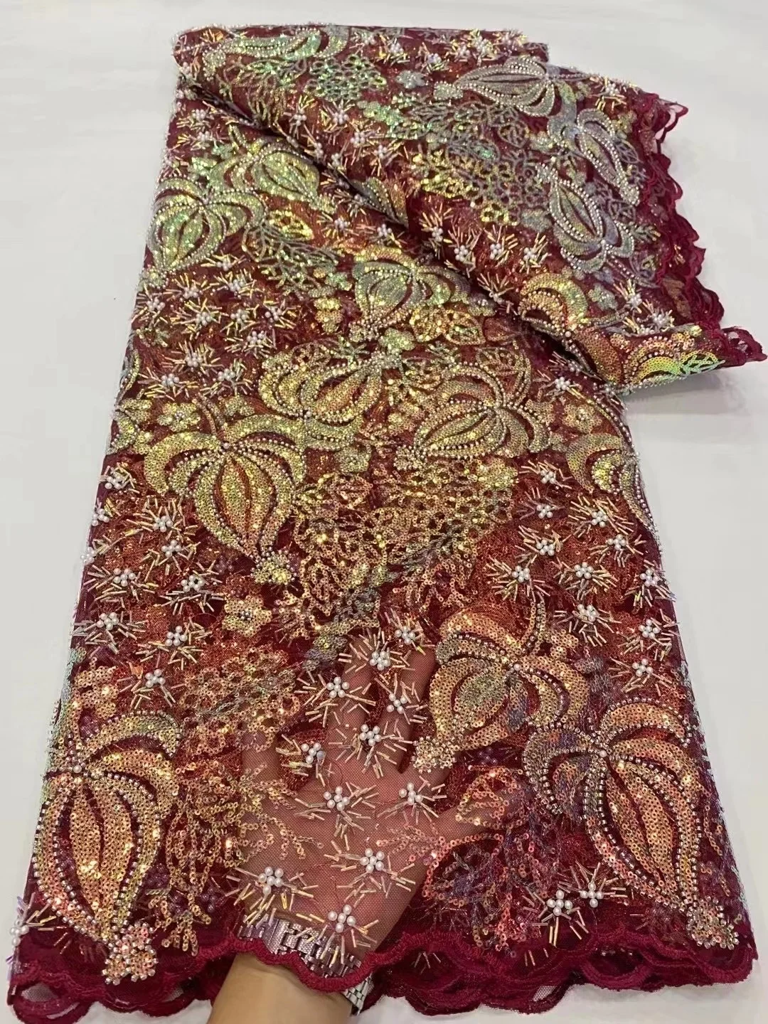 5 Yard African Sequins Lace Fabric 2024 High Quality French Nigerian Embroidery Net Beaded Lace Fabrics For Wedding Dress Sewing
5 Yard African Sequins Lace Fabric 2024 High Quality French Nigerian Embroidery Net Beaded Lace Fabrics For Wedding Dress Sewing