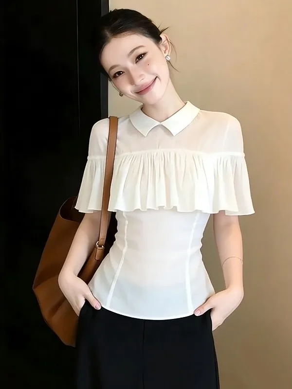 Beautiful Women's Shawl Collar Chiffon Shirt Korean Style Loose Fit Summer New Arrival Breathable Comfortable Short Sleeve Top
Beautiful Women's Shawl Collar Chiffon Shirt Korean Style Loose Fit Summer New Arrival Breathable Comfortable Short Sleeve Top