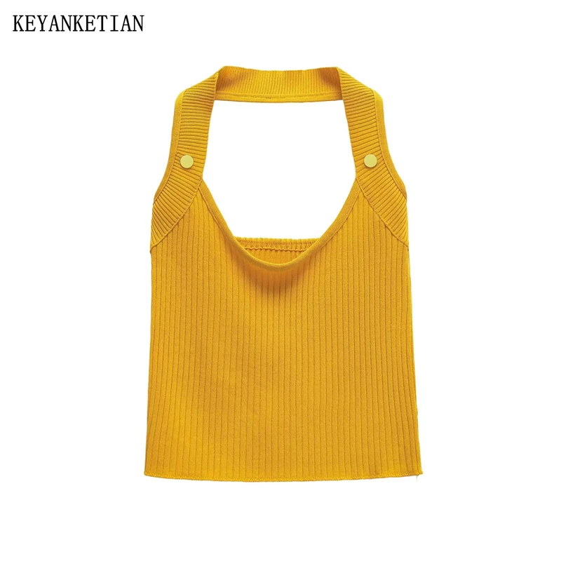 KEYANKETIAN Summer New Women's Halter Knitted Vest Holiday wind Sexy Backless Sheath Sleeveless Pullover Crop Top Thin Camisole
KEYANKETIAN Summer New Women's Halter Knitted Vest Holiday wind Sexy Backless Sheath Sleeveless Pullover Crop Top Thin Camisole