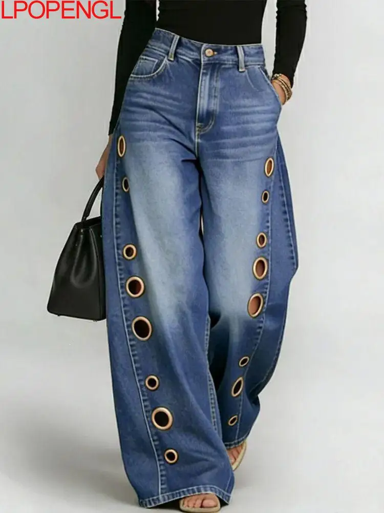 Personalized European And American New High Street Jeans Women's Metal Eyelets Design Casual Loose High Waist Wide Legs Pants
Personalized European And American New High Street Jeans Women's Metal Eyelets Design Casual Loose High Waist Wide Legs Pants