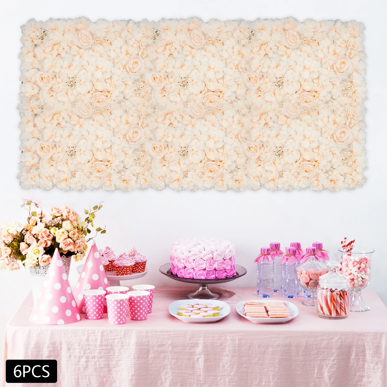 6PCS Silk Decorative Backdrop, Flower Wall, Artificial Hydrangea Ginkgo Berry Champagne Dahlia Rose Panels for Wedding Decor
6PCS Silk Decorative Backdrop, Flower Wall, Artificial Hydrangea Ginkgo Berry Champagne Dahlia Rose Panels for Wedding Decor