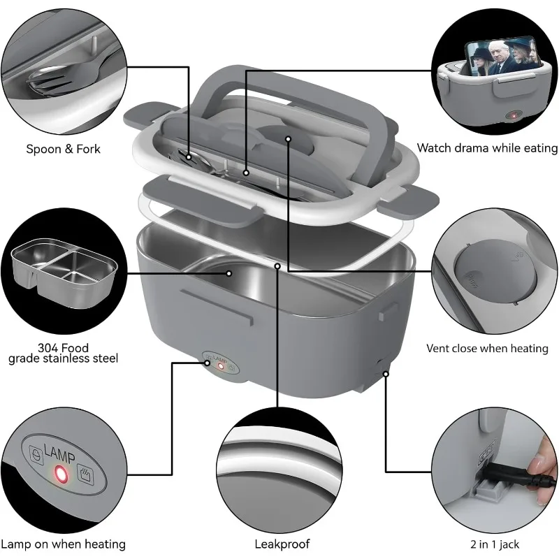 Electric Heated Lunch Box for Men, 1.5 Liters Portable Food Warmer for Adults with 2 Stainless Steel Containers
Electric Heated Lunch Box for Men, 1.5 Liters Portable Food Warmer for Adults with 2 Stainless Steel Containers