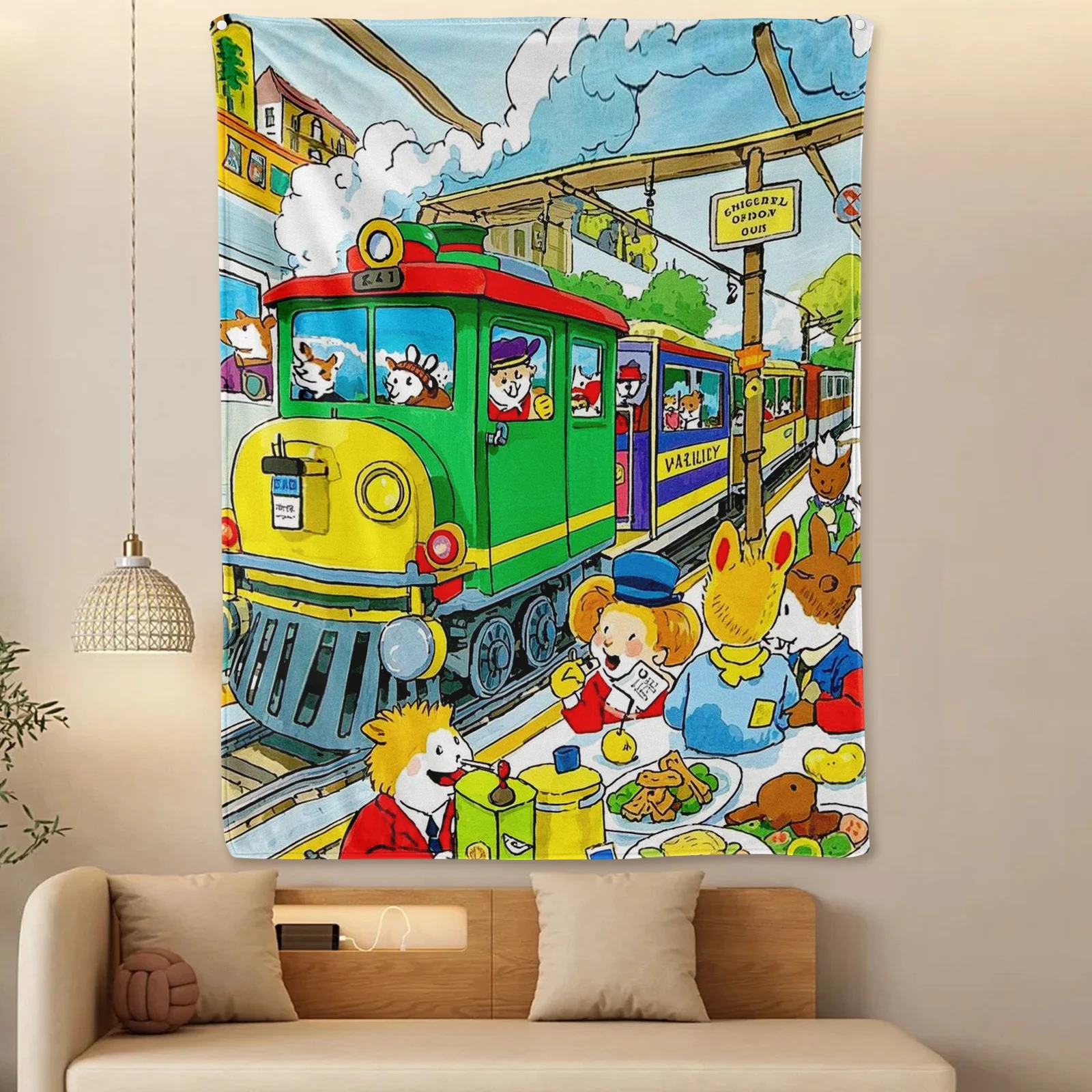 Green Animal Town Blanket Featuring Train And Food Motifs For Cozy Warmth And Unique Home Decor Style
Green Animal Town Blanket Featuring Train And Food Motifs For Cozy Warmth And Unique Home Decor Style