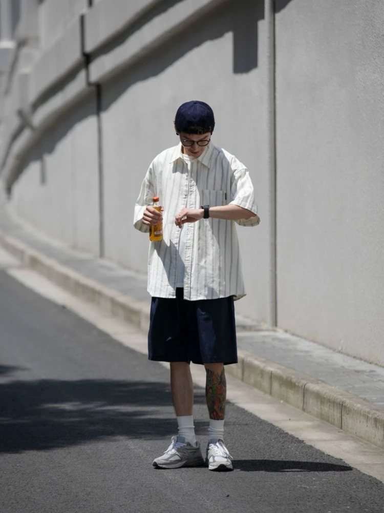 Japanese Inspired Trendy Youth Fashion Striped Shirt for Couple Men Summer Loose Fit Short Sleeve Two-Piece Set
Japanese Inspired Trendy Youth Fashion Striped Shirt for Couple Men Summer Loose Fit Short Sleeve Two-Piece Set