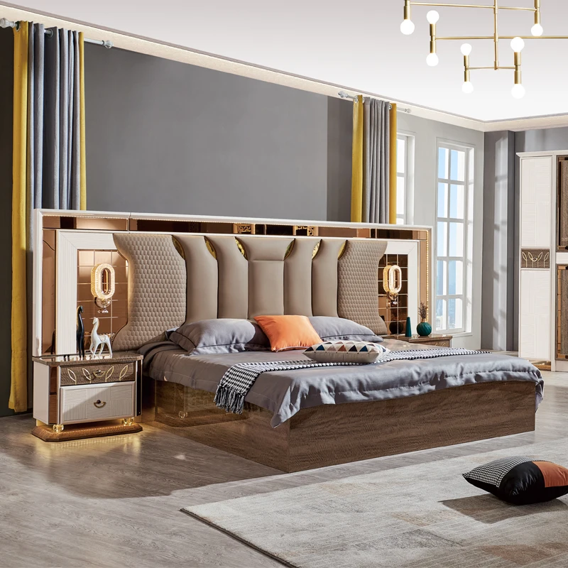 &Modern Design Wood king Leather Bed Home Full Set Bedroom Furniture Luxury Up-holstered Beds with Wardrobe Dresser
&Modern Design Wood king Leather Bed Home Full Set Bedroom Furniture Luxury Up-holstered Beds with Wardrobe Dresser