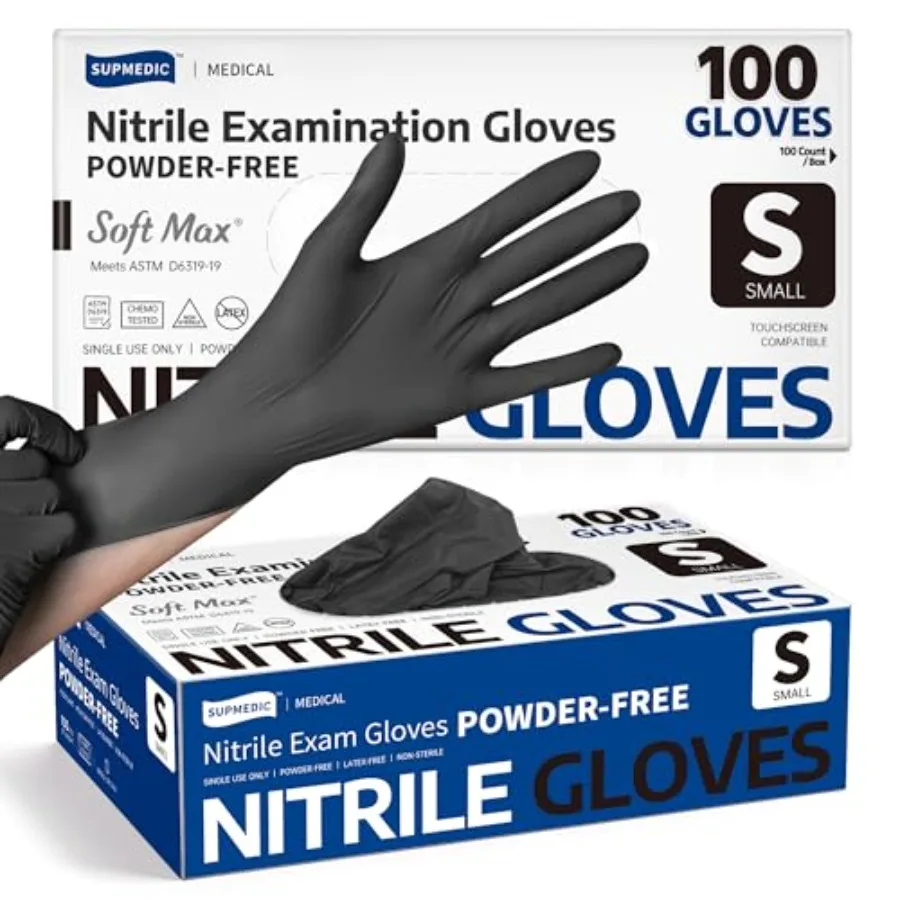 Supmedic Medical Soft Max™ Black Nitrile Disposable Gloves, 100 Pcs, Latex-Free and Powder-Free Food Safe Food Prep Exam Gloves
Supmedic Medical Soft Max™ Black Nitrile Disposable Gloves, 100 Pcs, Latex-Free and Powder-Free Food Safe Food Prep Exam Gloves