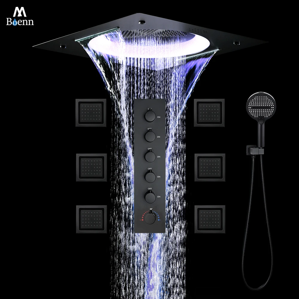 M Boenn Square Black Shower Set System Bathroom Faucets Music LED Shower Head 5 Functions Smart Thermostatic Showers Controller
M Boenn Square Black Shower Set System Bathroom Faucets Music LED Shower Head 5 Functions Smart Thermostatic Showers Controller