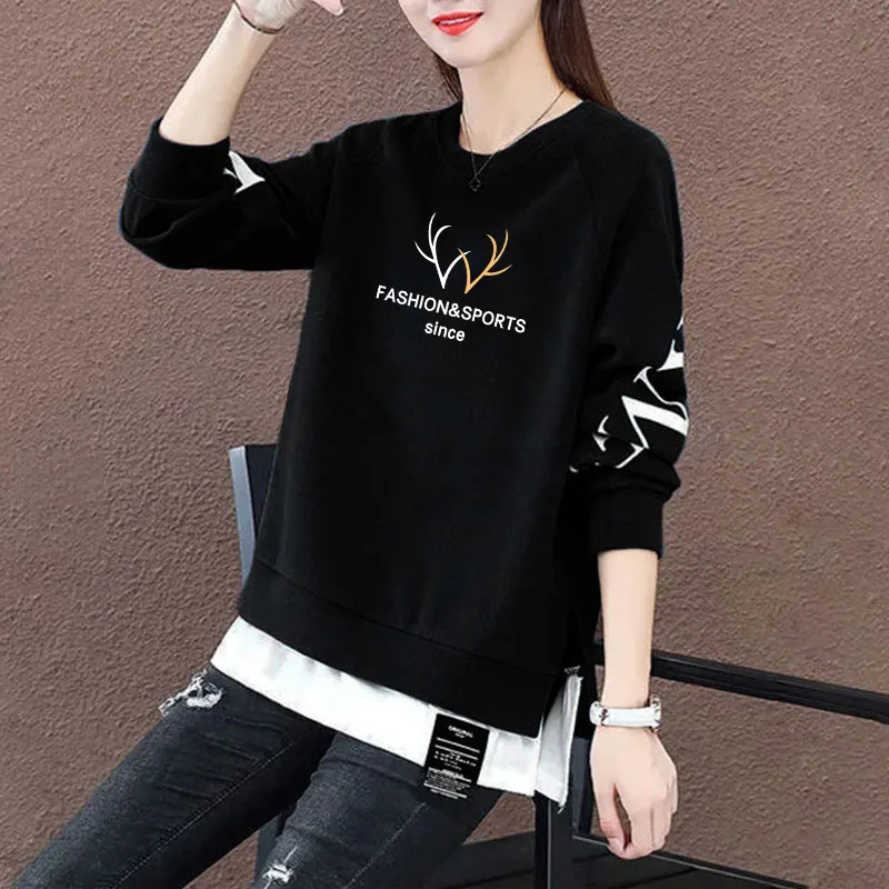 Early Autumn Thin Fake Two-Piece Sweatirt Women's plus Size New Korean Loose Anti-Aging Long Sve Outerwear Trendy Top
Early Autumn Thin Fake Two-Piece Sweatirt Women's plus Size New Korean Loose Anti-Aging Long Sve Outerwear Trendy Top
