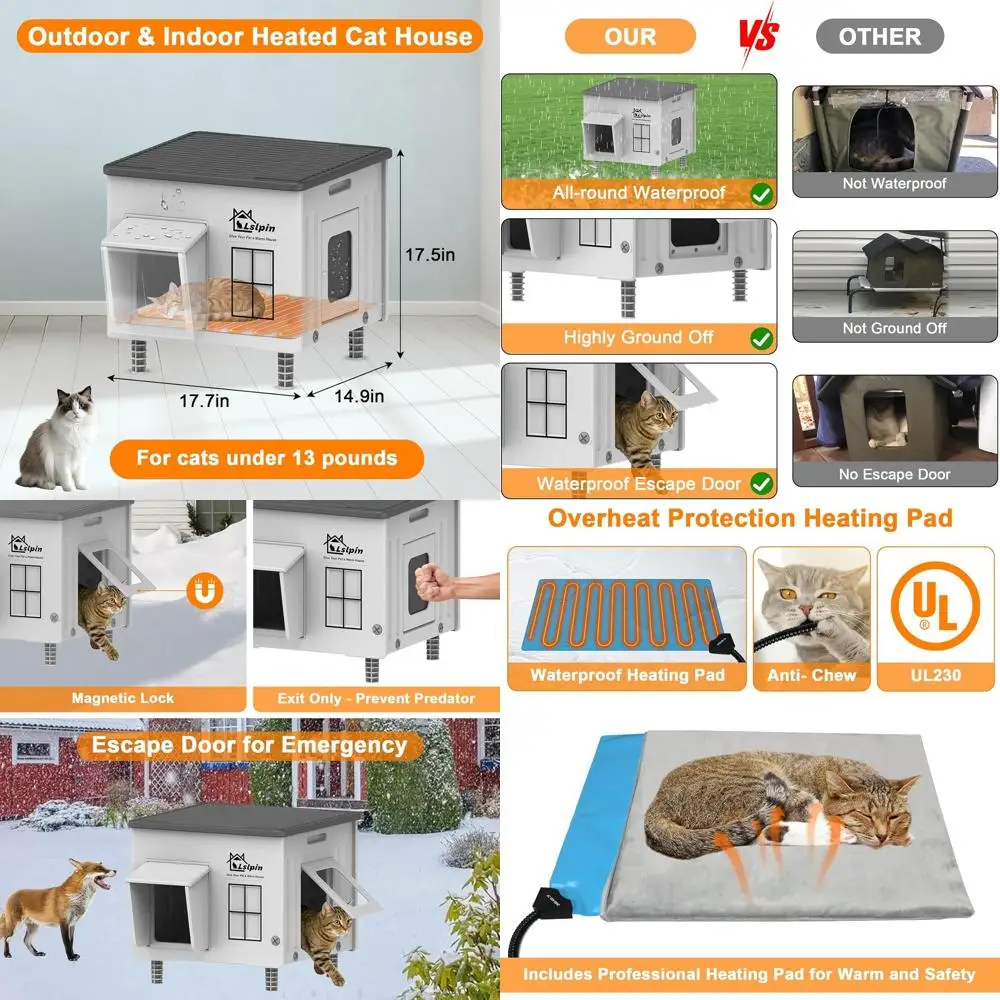 All-Weather Insulated Elevated Cat House for Outdoor Cats, 17.7x14.9x17.5
All-Weather Insulated Elevated Cat House for Outdoor Cats, 17.7x14.9x17.5