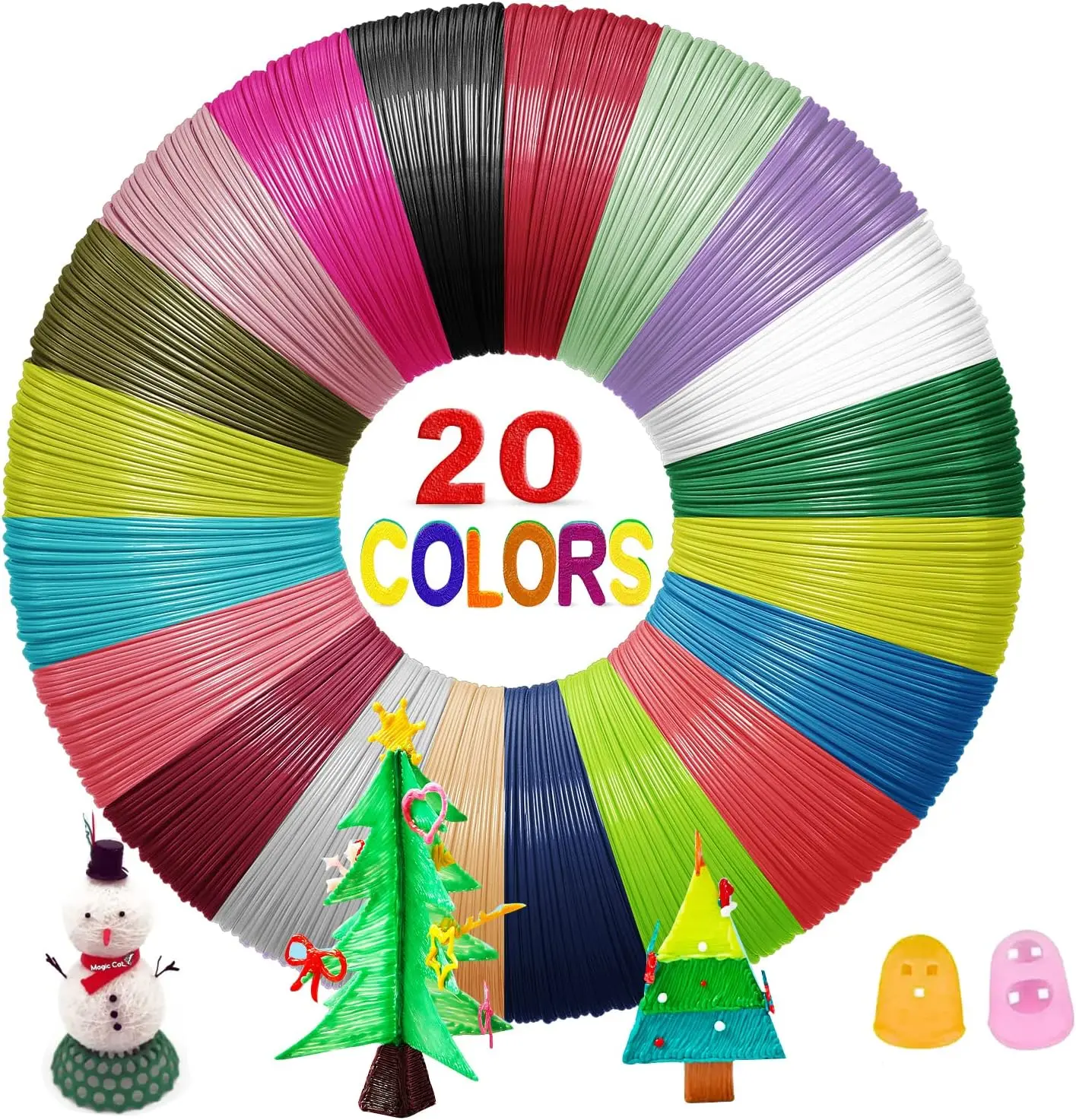 1.75mm PLA 3D Pen Filament Refills, 20 Colors Each 16.4ft, Total 328ft, Compatible with High Temp 3D Pens, with 2 Finger Caps
1.75mm PLA 3D Pen Filament Refills, 20 Colors Each 16.4ft, Total 328ft, Compatible with High Temp 3D Pens, with 2 Finger Caps