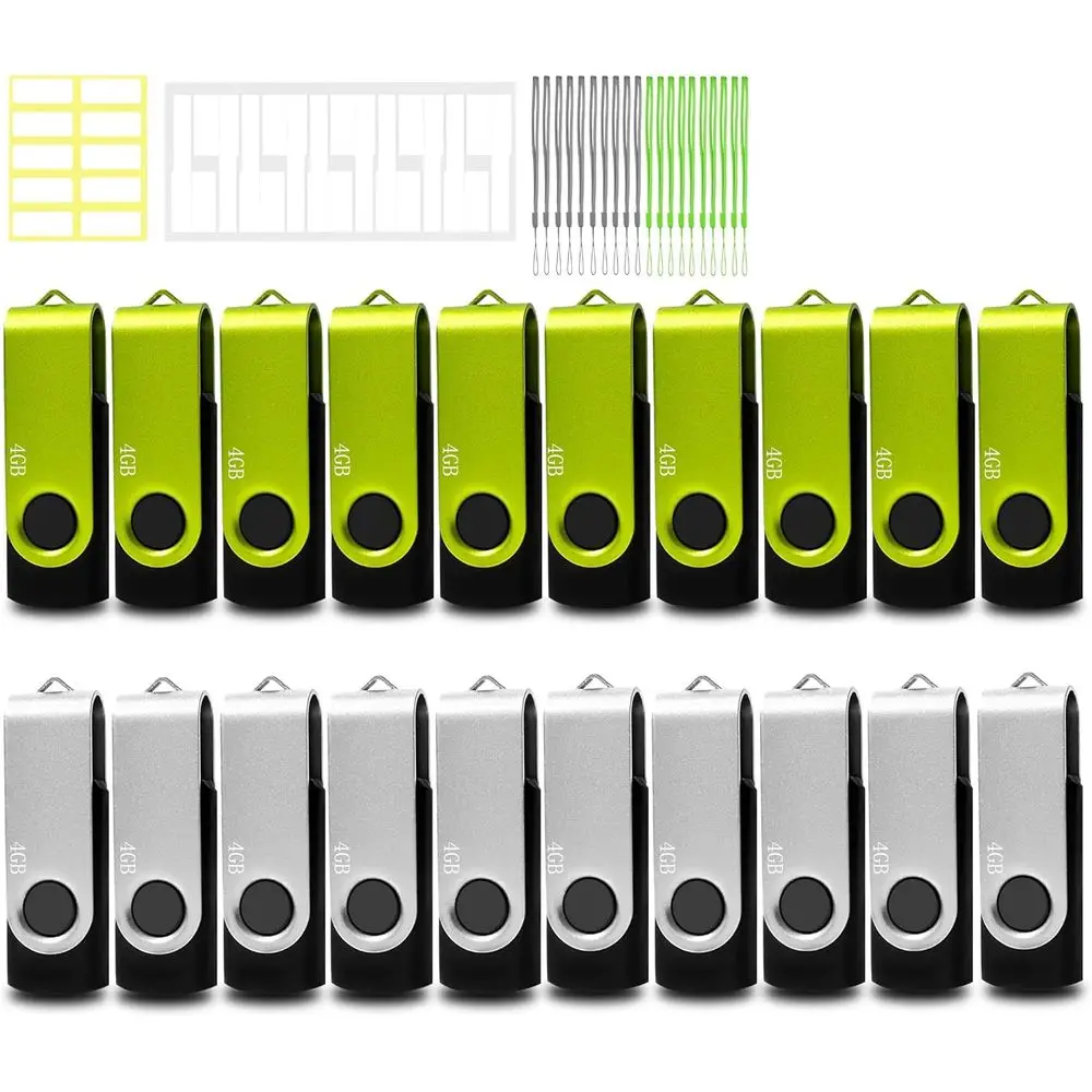 20-Pack 4GB USB 2.0 Flash Drives with Lanyards and Labels (Green and Silver)
20-Pack 4GB USB 2.0 Flash Drives with Lanyards and Labels (Green and Silver)