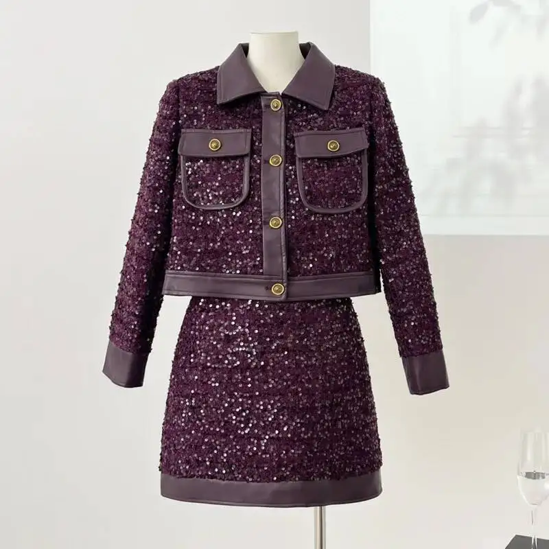 HUISONG High Quality French Vintage Two Piece Set Women Jacket Coat Short Skirt Suits PU Leather Fashion Retro Autumn Winter
HUISONG High Quality French Vintage Two Piece Set Women Jacket Coat Short Skirt Suits PU Leather Fashion Retro Autumn Winter