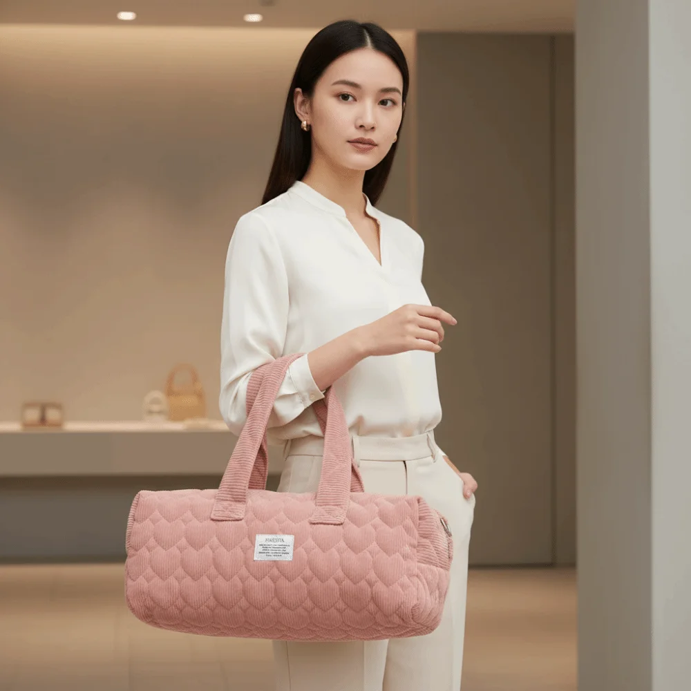 Padded Heart Quilted Handbag Spacious Pastel Corduroy Barrel Pouch Minimalist Lightweight Pastel Makeup Organizer Dorm
Padded Heart Quilted Handbag Spacious Pastel Corduroy Barrel Pouch Minimalist Lightweight Pastel Makeup Organizer Dorm