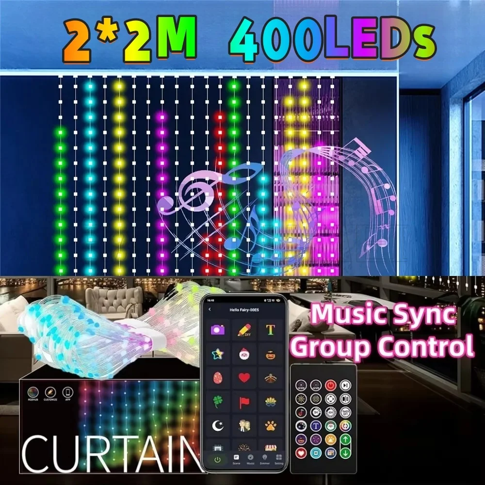 400LEDs 2X2Meters Smart Curtain Lights DIY Text LED String RGB Waterproof Fairy Lights Music Sync Display for Window Party Decor
400LEDs 2X2Meters Smart Curtain Lights DIY Text LED String RGB Waterproof Fairy Lights Music Sync Display for Window Party Decor