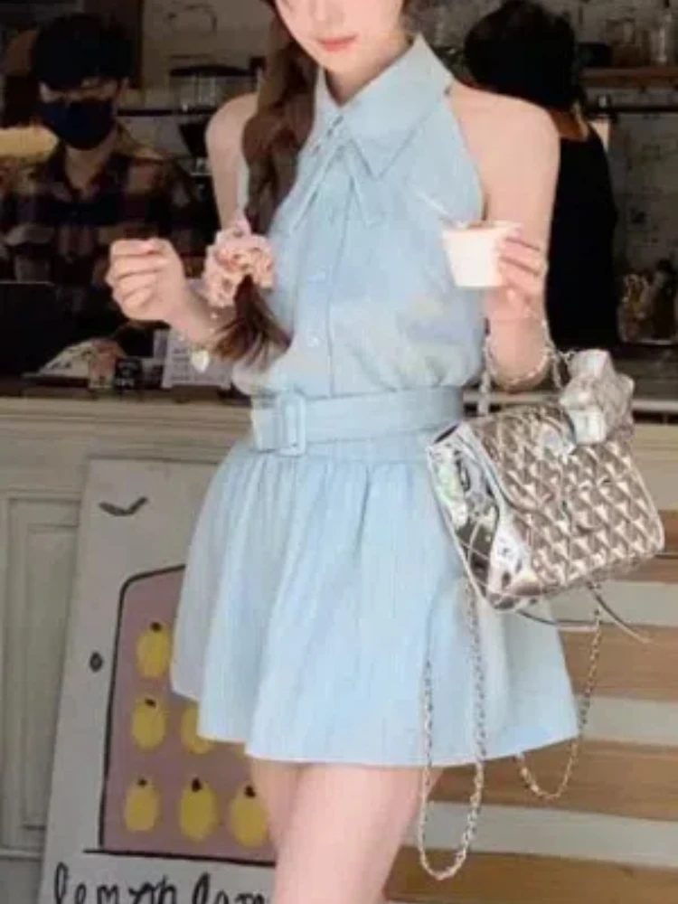 Elegant Korean Shirt Dress Women Casual Sleeveless Office Lady Y2k Mini Dress Fashion Clothing Beach Even Party Chic Summer
Elegant Korean Shirt Dress Women Casual Sleeveless Office Lady Y2k Mini Dress Fashion Clothing Beach Even Party Chic Summer