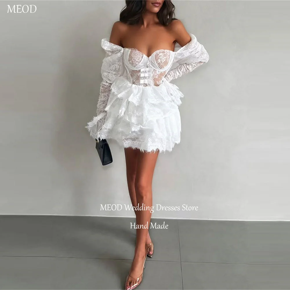 MEOD A Line Lace Wedding Dresses Sweetheart Short Long Sleeves Elegant Tiered Prom Gowns Mini Modern Vestido De Novia Customized
MEOD A Line Lace Wedding Dresses Sweetheart Short Long Sleeves Elegant Tiered Prom Gowns Mini Modern Vestido De Novia Customized