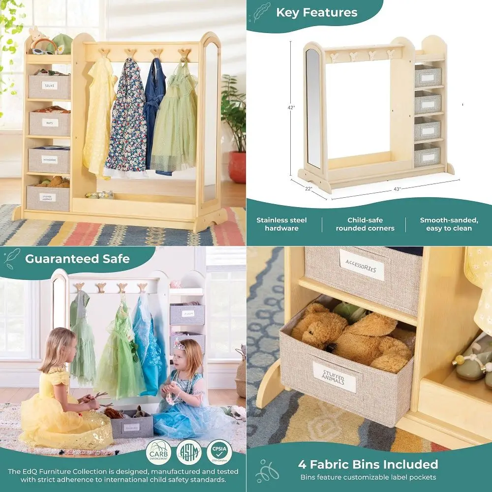 EdQ Dressup Storage with Bins Natural Kids Dress Up Rack with Mirror, Shoe Storage Shelf, and Cubbies for Costume and Pretend P
EdQ Dressup Storage with Bins Natural Kids Dress Up Rack with Mirror, Shoe Storage Shelf, and Cubbies for Costume and Pretend P