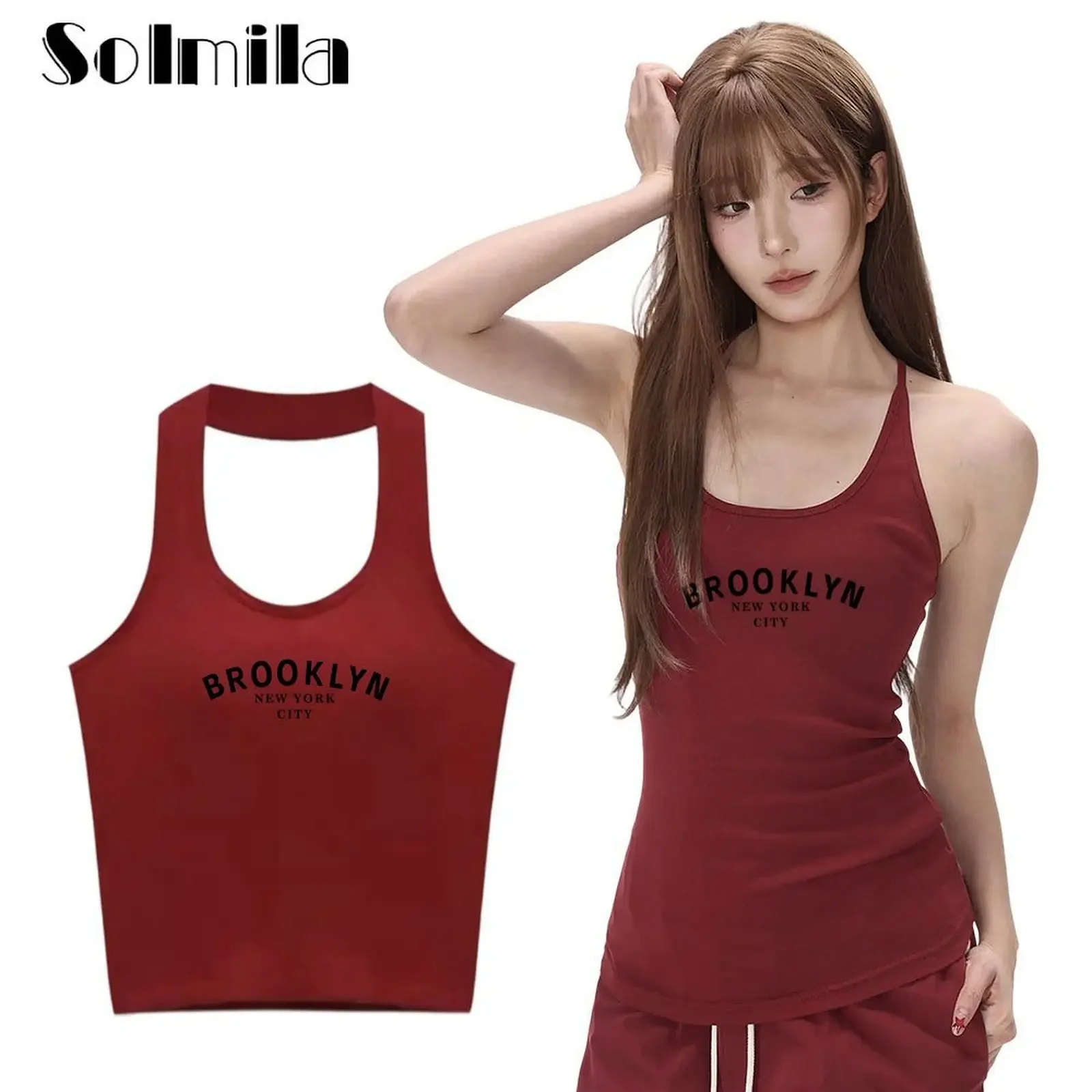 Women's Sleeveless Summer Letter Print Claret Sleeveless Halter Vests Fashion Casual Cotton Tops Club & Vacation Outfits Tee
Women's Sleeveless Summer Letter Print Claret Sleeveless Halter Vests Fashion Casual Cotton Tops Club & Vacation Outfits Tee