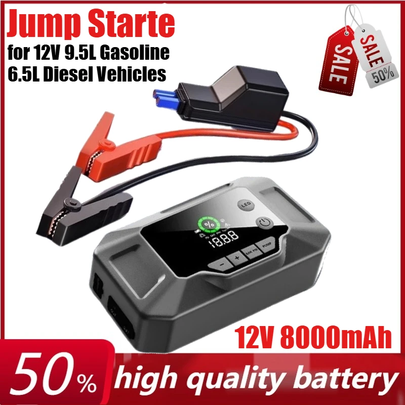 12V 8000mAh Portable Car Jump Starter with LED Light Power Bank for 12V 9.5L Fuel Vehicle、6.5L Diesel Vehicles
12V 8000mAh Portable Car Jump Starter with LED Light Power Bank for 12V 9.5L Fuel Vehicle、6.5L Diesel Vehicles