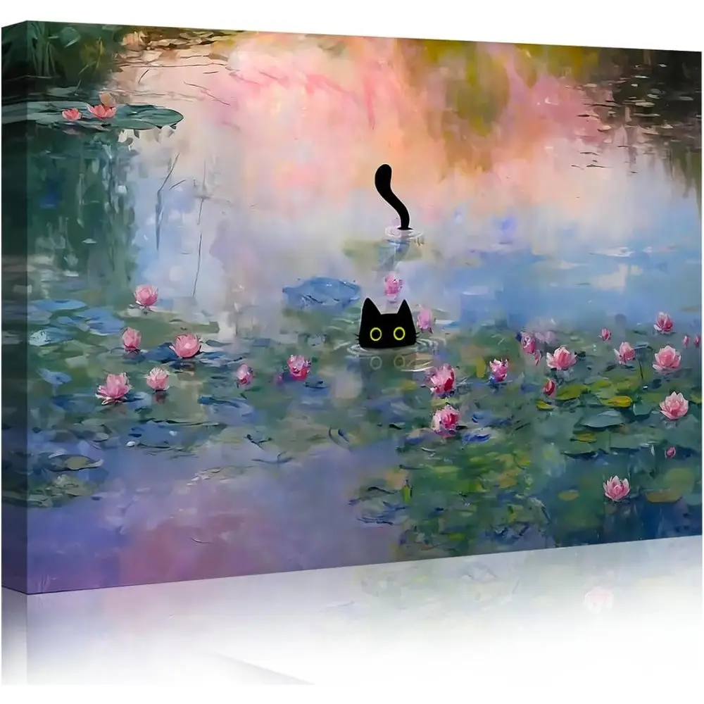 Black Cat Water Lily Pond Oil Painting Canvas Art for Living Room or Bedroom, 24x36 Inch
Black Cat Water Lily Pond Oil Painting Canvas Art for Living Room or Bedroom, 24x36 Inch